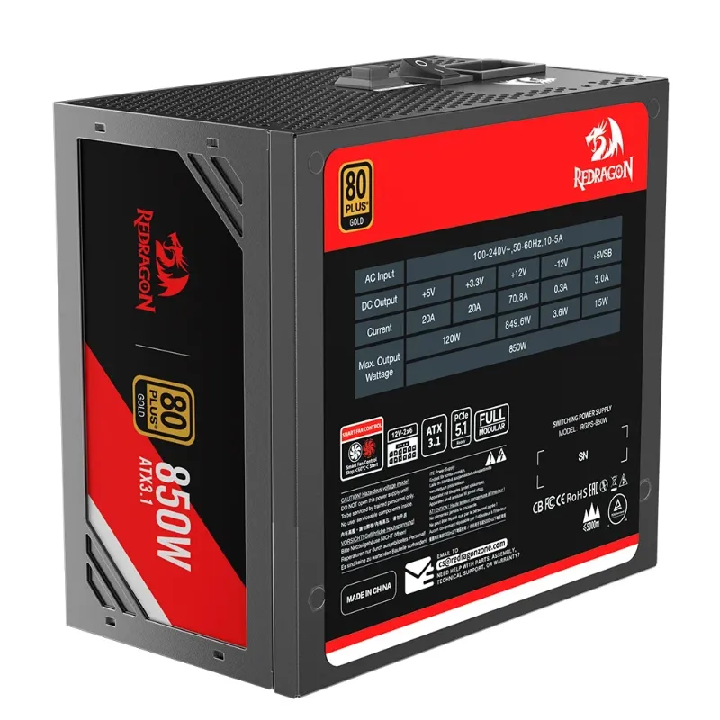 FONTE ATX 850W RGMS-850 MASTER 80+ GOLD PRETO GC-MS01 REDRAGON
